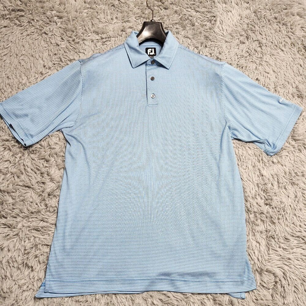 FootJoy Golf Polo Shirt Mens Large L Blue Striped Collared FJ‎ Activewear Poly